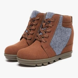 Athlefit Women’s Lace Up Wedge Ankle Boots Comfortable Suede Hidden Wedge Brown